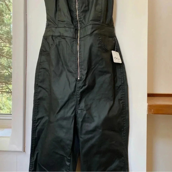 NWT Free People CRVY 2nd Ave One Piece Denim Jumpsuit in Black Vegan Leather - Picture 12 of 17